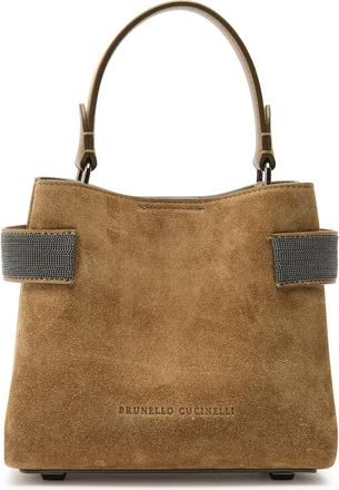 Brunello Cucinelli Mini Bead-embellished Suede top Handle bag - Dark Brown - One Size