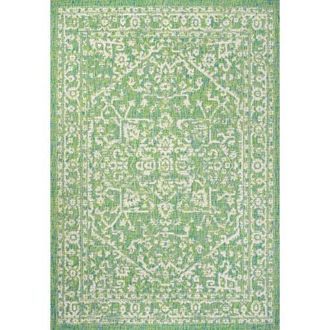 Jonathan Y Designs Malta Bohemian Medallion Textured Weave Indoor/Outdoor Area Rug in Cream/green at Nordstrom, Size 5Ft 0In X 5Ft 0In