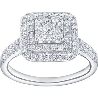 LuvMyJewelry Caelisse 1.25 Ct 14K Gold Cushion Halo Diamond Ring in 14K White Gold at Nordstrom, Size 7