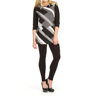 Papillon Geometric Stripe Print 3/4 Sleeve Tunic In Black