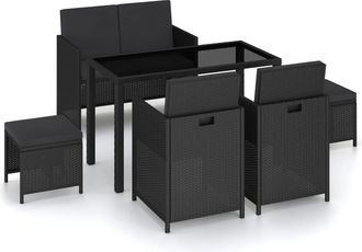 vidaXL 6 Pcs Set Dining Outdoor Con Almohada Vime Pe Preto