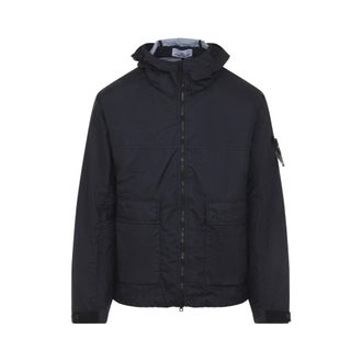 Stone Island Navy Blue Zip-Up Hooded Jacket