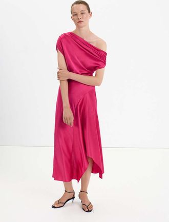 Mango Vestito seta asimmetrico fucsia - Donna - XS - MANGO