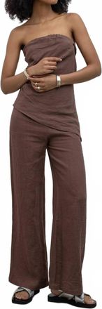 Collective Wide Leg Linen Pants In Brown