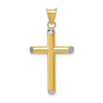 Diamond2Deal 14k Yellow Gold Rhodium 3-D Hollow Cross Pendant