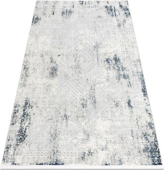 RugsX Alfombra Moderna Duke 51558 Crema / Azul - Geom&eacute;trico Vintage, Estructurada, Muy Suave, Flecos Blue 120x170 Cm