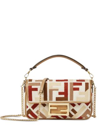 Fendi mini Baguette FF-motif clutch bag - women - Canvas - OS - Neutrals