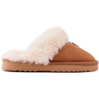 Holland Cooper Womens Shearling Slippers - Tan Suede - Size UK 4