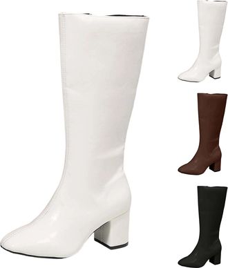 Generic Womens Fashion Mid Calf Boots Round Toe Chunky Heel Platform Zip Up Ankle Booties Comfortable Casual Winter Shoes(White, 6.5)