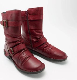 Miz Mooz Womens Miz Mooz Pasha Boots -8 Bordeaux Leather Round Toe Mid Calf HAWK2051