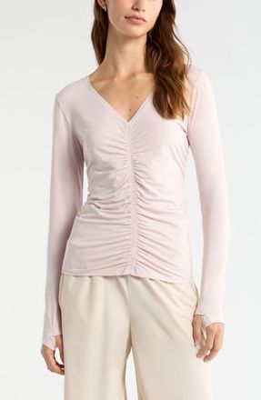 Zella Ruched Long Sleeve T-Shirt in Pink Hush at Nordstrom, Size X-Small