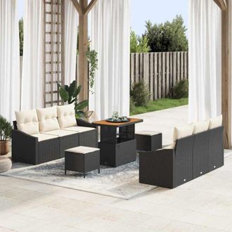 vidaXL Vidaxl - Conjunto De Sof&aacute; De Jard&iacute;n 9 Pcs Negro, Crema 90 X 55 X 71 Cm