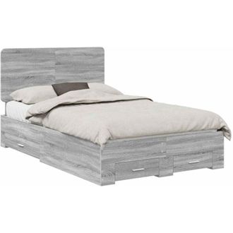 vidaXL Bed Frame with Drawer Grey Sonoma 135 x 190 cm Engineered Wood vidaXL