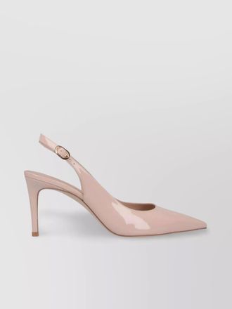 Stuart Weitzman pointed toe patent finish buckle detail pumps