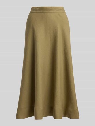 Lauren Ralph Lauren A-Linie Midi-Rock aus reinem Leinen Modell BENICE in Khaki, Gr&ouml;&szlig;e 36