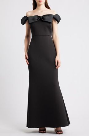 Eliza J Off the Shoulder Bow Gown in Black at Nordstrom, Size 10