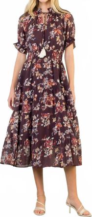 THML Clothing Short Sleeve Floral Maxi Dress In Burgundy