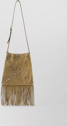 Valentino Garavani suede fringed studded shoulder bag
