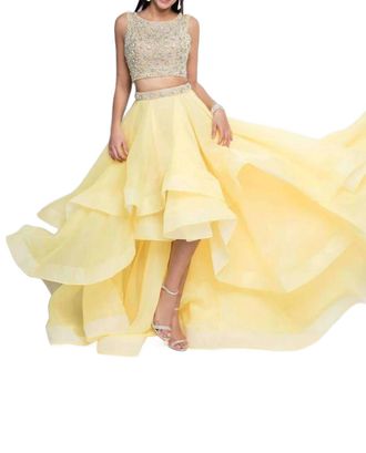 Terani Couture Two Piece Glittering Prom Dress In Yellow/nude