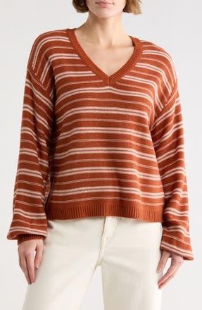 Wishlist Bubble Hem Long Sleeve Sweater in Brick/Ivory at Nordstrom Rack, Size Medium
