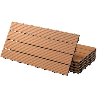 ECD Germany Ecd Germany Baldosas De Patio Wpc De 60x30 Cm 18 Piezas Por 3m&sup2; Con Aparencia De Madera Marr&oacute;n Claro Con Sistema De Drenaje Y Instalaci&oacute;n Mediante Cli