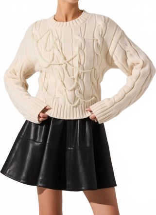 Astr Pennina Pearl Embellished Cable Knit Sweater In Cream