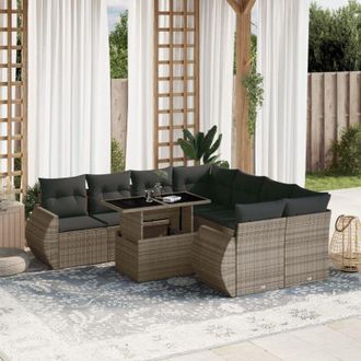 vidaXL Set De Muebles De Jard&iacute;n 9 Pzas Y Cojines Rat&aacute;n Sint&eacute;tico Gris Vidaxl