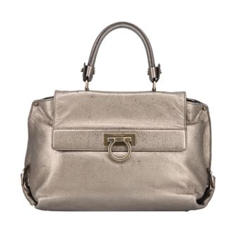 Ferragamo Sofia Satchel Leather Silver Leather Bag (Pre-Owned)