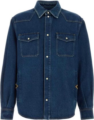 Valentino Garavani Denim Shirt With Metallic V Detail - Heren - Spijkeroverhemden - Blauw - M - Denim - Overhemden
