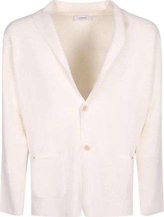 Lardini Enkelrijige Gebreide Jas - Heren - Vesten - Beige - M - Katoen - Truien & Vesten