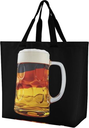 Generic German Flag Beer Large Reusable Shopping Bag Lightweight Foldable Tote Bags Washable Shoulder Handbag