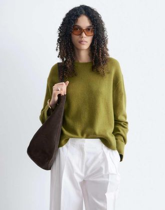 & Other Stories maglione girocollo in misto lana e cotone color avocado-Verde