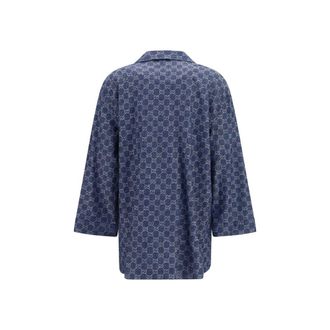 Gucci Womens Blue Cotton Full-Length Jacket Clothing