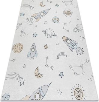 RugsX Rugsx - Alfombra Lavable Bambino 1278 Cohete Espacial Para Ni&ntilde;os Antideslizante - Crema Beige 140x190 Cm