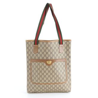 Gucci Sherry Line Brown Coated Canvas Leather Tote Bag (Pre-Owned)