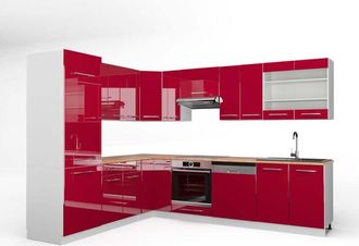 Vicco Cocina Esquinera Fame-line, Burdeos Brillo Intenso/blanco, 227 X 287 Cm, Et Roble