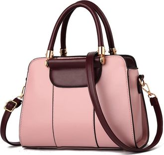 Generic Two-toned Purses and Handbags for Women Top Handle Satchel Crossbody Bag Fashion Ladies Shoulder Bag Tote Purses (Pink)