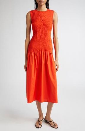 Reiss Annabel Smocked Drop-Waist Cotton Dress in Red at Nordstrom Rack, Size 10 Us / 14 Uk