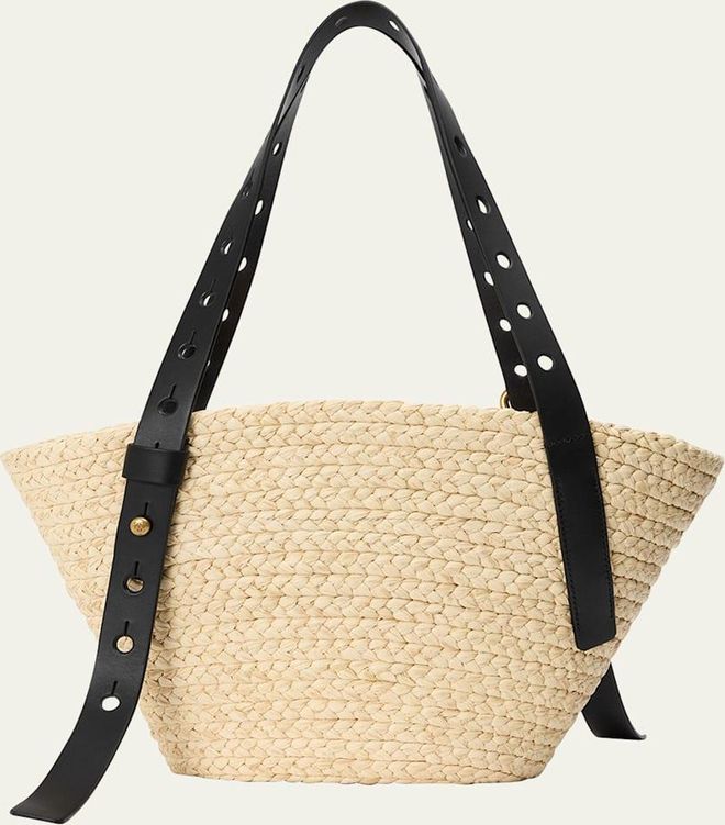 x Paulas Ibiza Punch Hole Small Basket Shoulder Bag in Raffia