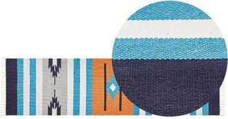 Beliani Beliani - Cotton Kilim Runner Rug Handwoven 80 x 300 cm Reversible Geometric Pattern with Tassels Multicolour Noratus