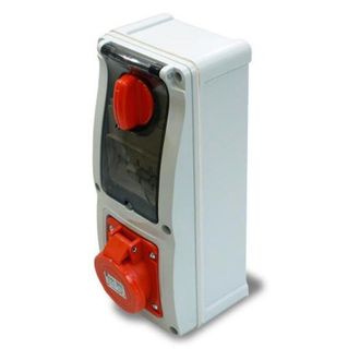 Rosi Collection Presa interbloccata verticale con sezionatore, con fondo, con magnetotermico, 380V, 4 poli, 16A, IP54 - Rosi 16.3314R6MT