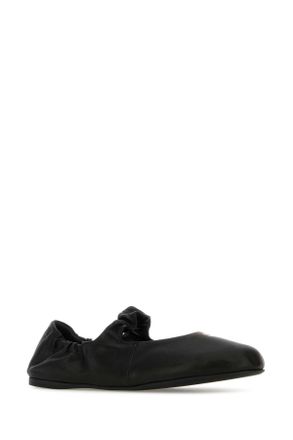 Miu Miu Womens Black Nappa Leather Ballerinas Nero Agnello Ballerine Flat Shoes