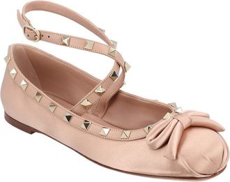 Valentino Womens Satin Rockstud Ballerina Flat, Never Worn (Authentic Pre- Loved)