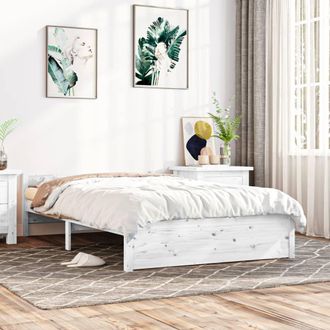 vidaXL Estructura De Cama Sin Colch&oacute;n Madera Maciza Blanco 120x190 Cm Vidaxl