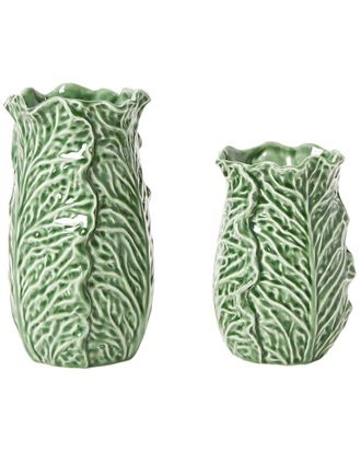 Two's Company Set Of 2 Cruciferous Leaf Textured Vases