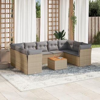 vidaXL Juego De Sof&aacute;s Jard&iacute;n Con Cojines Beige 10 Pzas Rat&aacute;n Sint&eacute;tico Vidaxl