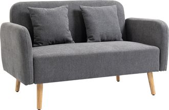 HOMCOM 2-Seat Loveseat Sofa Chenille Fabric Upholstered Couch Wood Legs - Grey | TJ Hughes