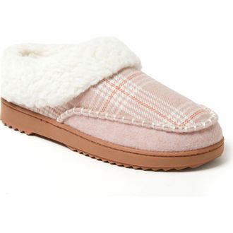 Dearfoams Nyla Felted Plaid Moccasin Toe Clog Slipper in Pale Mauve at Nordstrom, Size X-Large