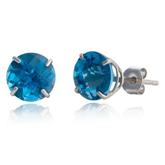 MAX + STONE 10k Yellow or White Gold 8mm Round Cut Gemstone Birthstone Stud Earrings
