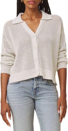 Splendid Haven Openwork Cotton Johnny Collar Cardigan in Pale Oak White at Nordstrom, Size X-Small